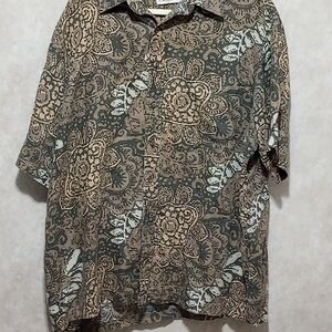 Caribbean Men's Green and Brown Patterned Shirt